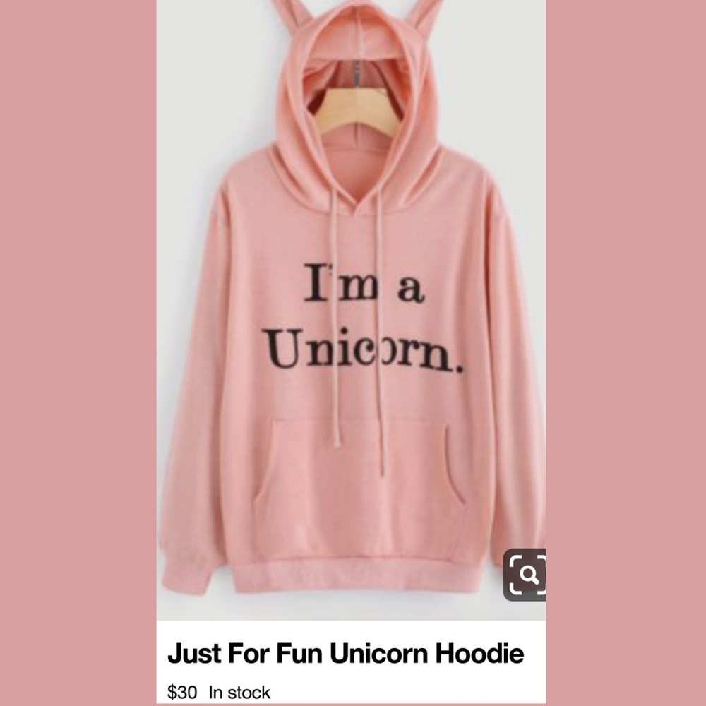 NWOT “I'm a unicorn “ hoodie pink blk lettering